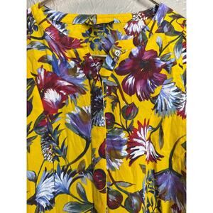 J Crew Womens Autumn Color Silk Pleated Popover Top Gold Floral Print Size Small